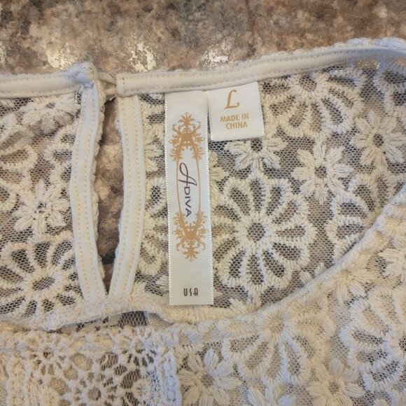 Women's ADiva Off White Lace Sheer Long Sleeve Blouse Size Large - Picture 6 of 11